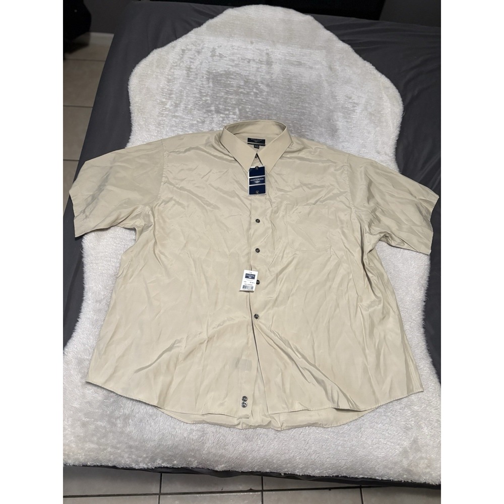 New Dockers Mens Beige Button‎ Down Short Sleeve XXL Shirt Rayon Polyester